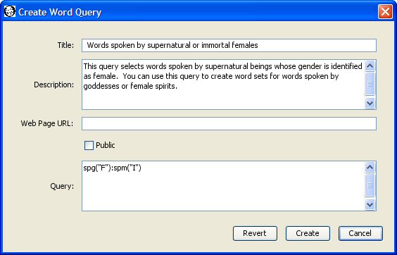 Create saved word query dialog
