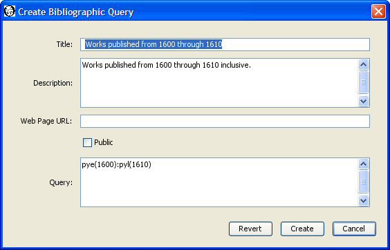 Create saved bibliographic query dialog