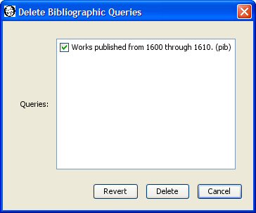 Delete saved bibliographic queries dialog